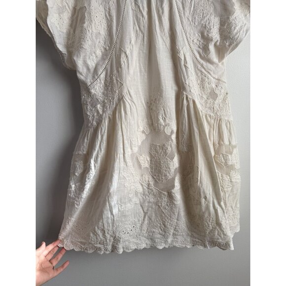 Free People Daylight Crochet Embroidered Mini Babydoll Dress Ivory Coquette M - Picture 12 of 13